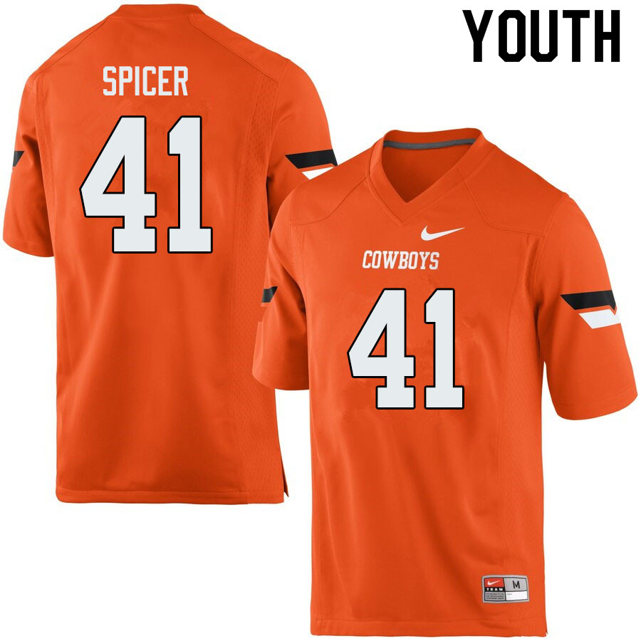 Youth #41 Braden Spicer Oklahoma State Cowboys College Football Jerseys Sale-Orange - Click Image to Close